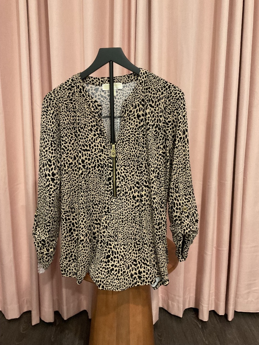 MICHAEL Michael Kors Leopard Print Zip Front Blouse XL
